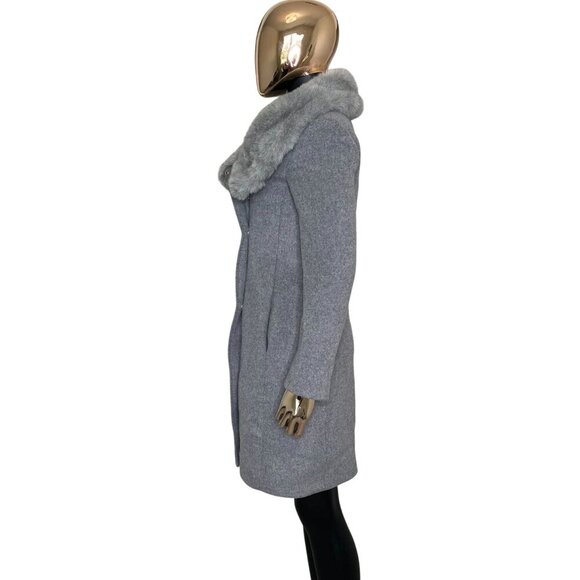 Club Monaco Evangah Wool Coat In Light Charcoal Gray Size XS/TP Faux Fur Collar - Picture 6 of 13